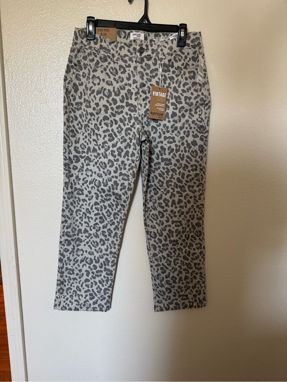 kensie Kids Leopard Print Jeans - Gray and Cream